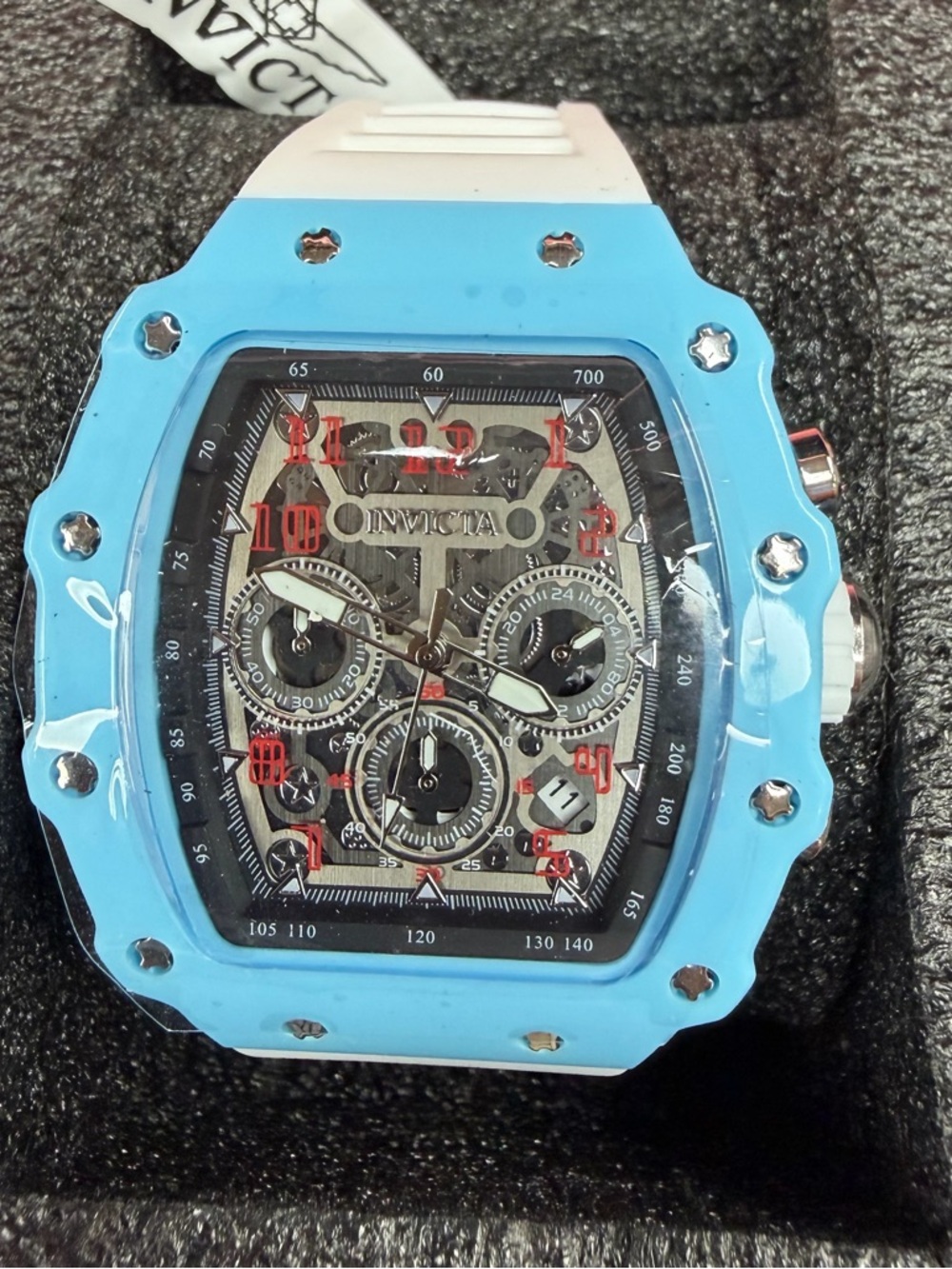 Invicta Blue and White Skeleton Chronograph Watch